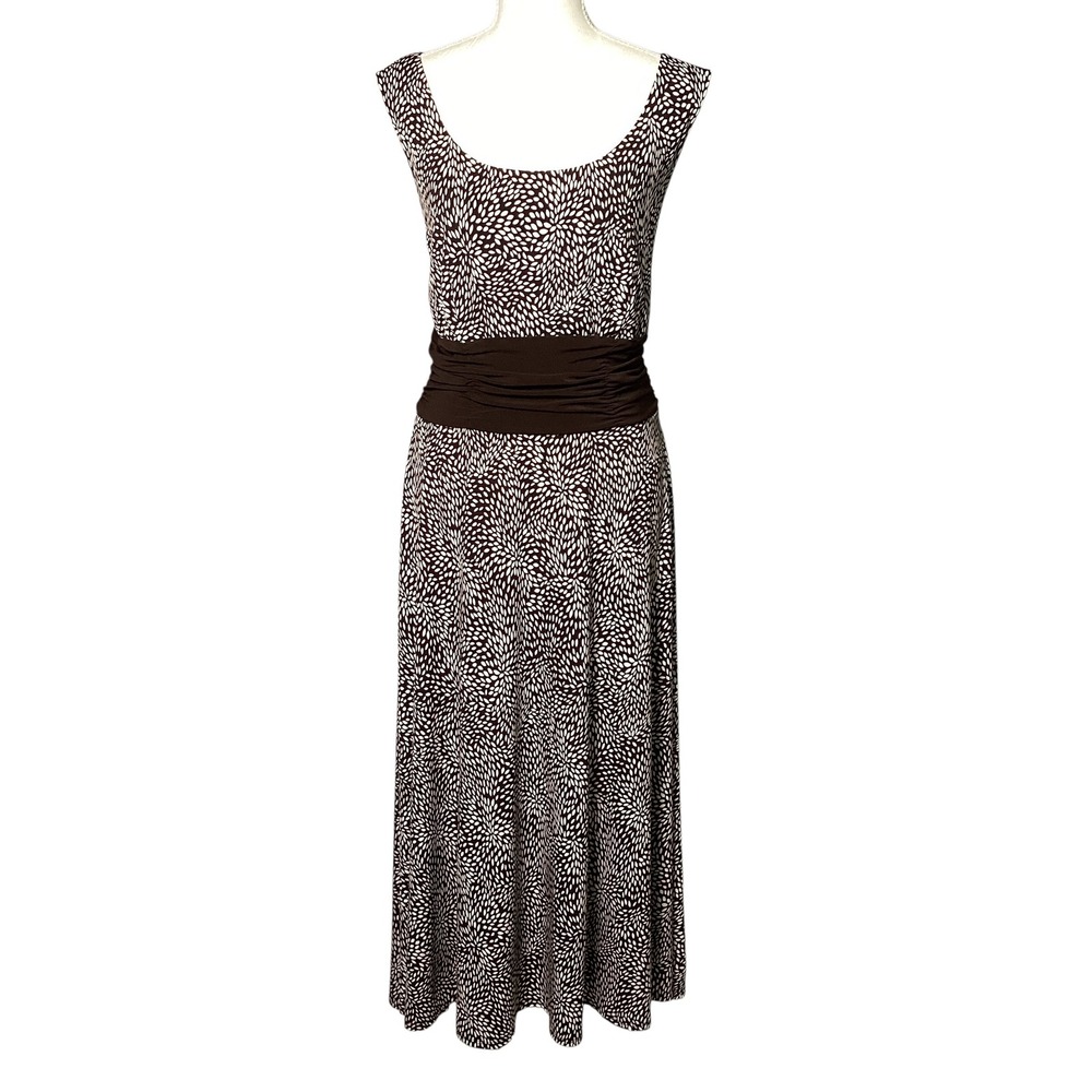Perceptions Maxi Dress Womens 14 Brown White Petal Print Ruched Empire Waist